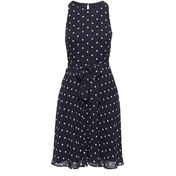 Banana republic sundress navy polka dot fit and flare chiffon dress 6petite - Picture 15 of 15